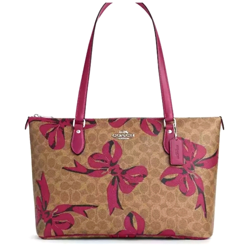 Coach  Gallery Tote Shoulder Bag In Signature Canvas With Bow Print